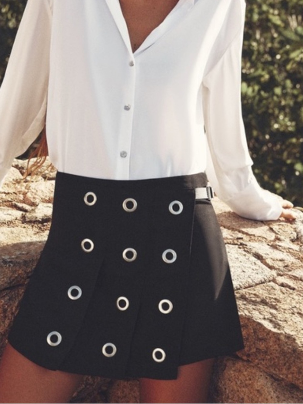 NWT Zara Black skort with silver grommets down the front - size xs